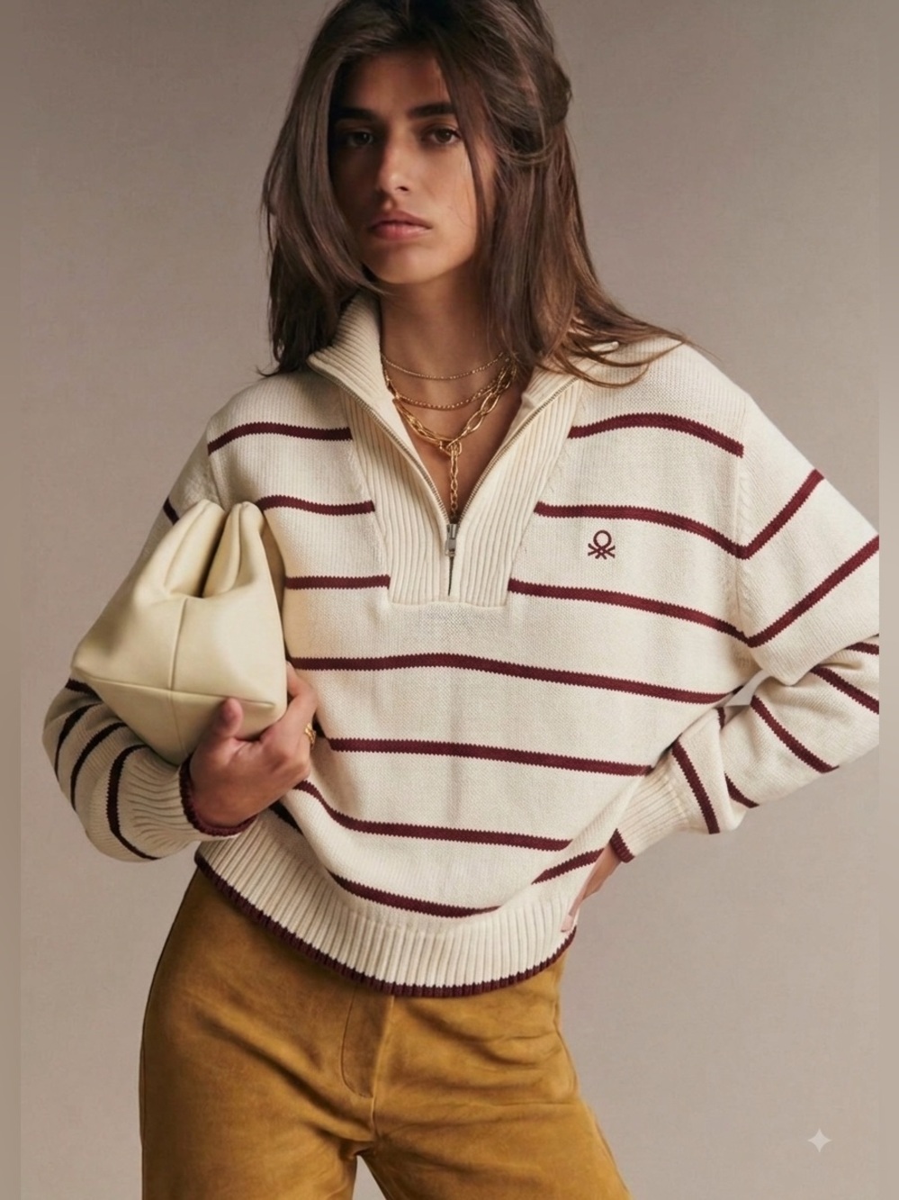 United Colours of Benetton Rugby Sail 1/4 Zip Sweater Cotton Stripes MEDIUM